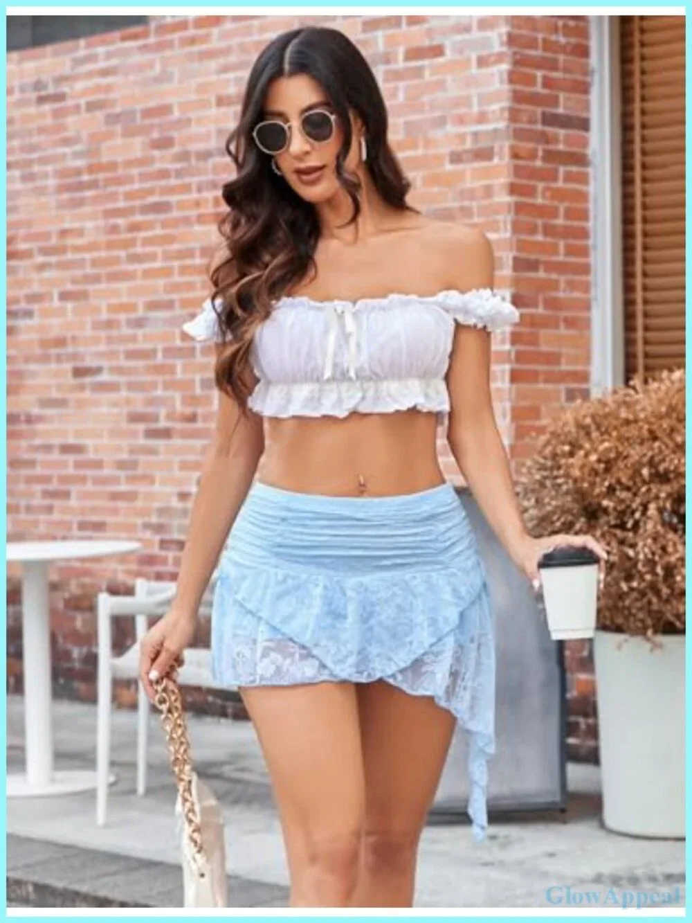 Women's Y2K Skort with Ruffle Lace Asymmetrical Hem, Built-in Shorts, Layered